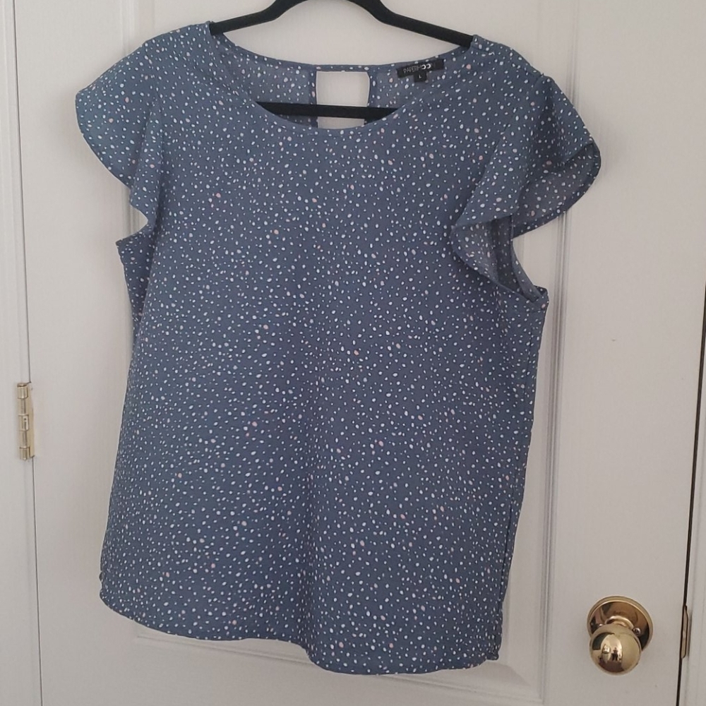 Blue short sleeve blouse cute